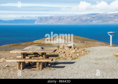 Weiten Panoramablick, Fjord im Westen Fjorde region, Island Stockfoto