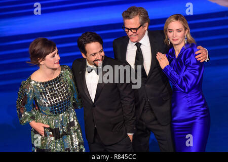 Lin-Mauel Miranda, Emily Mortimer, Emily Blunt und Colin Firth die Teilnahme an der Europäischen Uraufführung von Mary Poppins kehrt in der Royal Albert Hall in London. PRESS ASSOCIATION Foto. Bild Datum: Mittwoch, den 12. Dezember 2018. Siehe PA Geschichte showbiz Poppins. Photo Credit: Matt Crossick/PA-Kabel Stockfoto