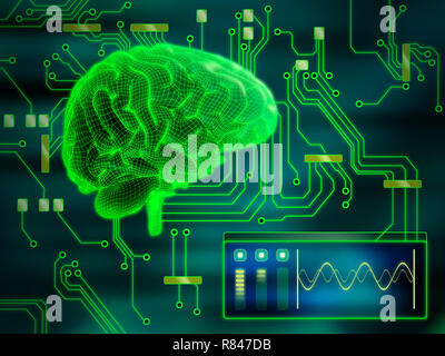 Ein menschliches Gehirn als Central Processing Unit. Digitale Illustration. Stockfoto