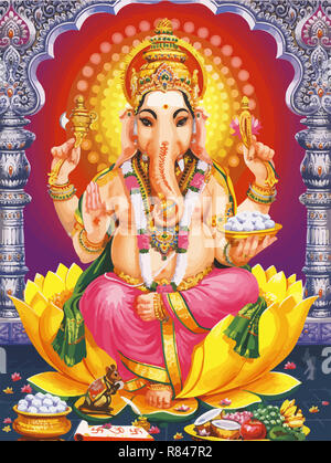 Ganesha Hindu Tempel Herrn glauben Mythologie Gott Früchten segnen bietet Abbildung Stockfoto