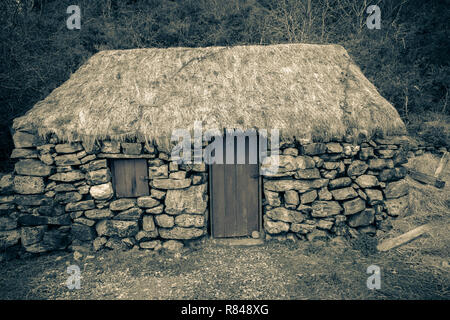 Irland, Connemara Heritage Center, restaurierten prefamine Cottage von Dan O'Hara, die gezwungen wurde, in den 1840er Jahren, als er von seinem hom vertrieben Auswandern Stockfoto