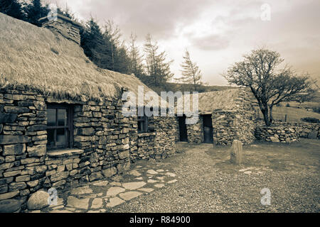 Irland, Connemara Heritage Center, restaurierten prefamine Cottage von Dan O'Hara, die gezwungen wurde, in den 1840er Jahren, als er von seinem hom vertrieben Auswandern Stockfoto