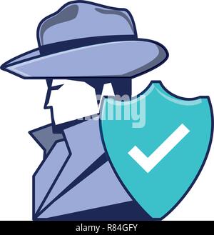 Cyber Security Agent mit Schild Vector Illustration Design Stock Vektor