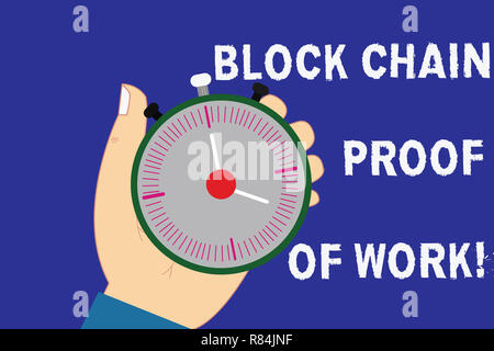 Schreiben Hinweis Übersicht Block Kette Nachweis der Arbeit. Business foto Präsentation dezentrale Geld Handel cryptocurrency Hu Analyse Hand Stop Wat Stockfoto