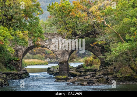 Old Weir Brücke, Sitzung des Wassers, wo die drei Killarney Seen (Obere, Muckross und Lough Lane) Nationalpark Killarney, County Kerry, ICH Stockfoto