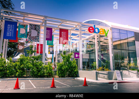 San Jose, Kalifornien, USA - 21. Mai 2018: eBay's Headquarters Campus, Welcome Center namens Main Street. eBay Inc. ist ein weltweit führendes Unternehmen im e-commerce Stockfoto