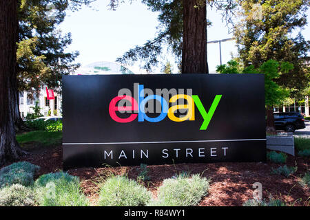 San Jose, Kalifornien, USA - 21. Mai 2018: eBay's Headquarters Campus, Welcome Center namens Main Street. eBay Inc. ist ein weltweit führendes Unternehmen im e-commerce Stockfoto