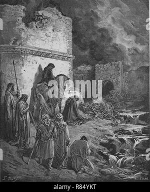 Nehemia anzeigen heimlich die Ruinen der Mauern von Jerusalem. Nehemia 2:13. Kupferstich von Dore. 19. Stockfoto