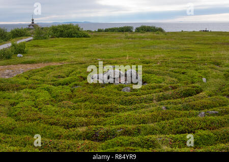 Steinernen Labyrinthe auf dem Bolschoj Zayatsky Insel. Solovetsky Inselgruppe, Weißes Meer, Russland Stockfoto