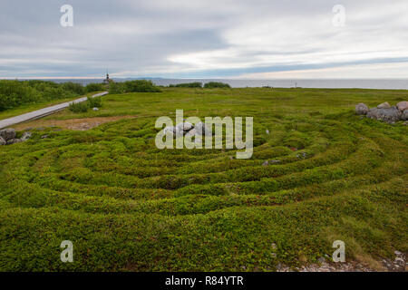 Steinernen Labyrinthe auf dem Bolschoj Zayatsky Insel. Solovetsky Inselgruppe, Weißes Meer, Russland Stockfoto