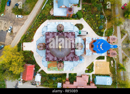Kirche St. Johannes das Göttliche in Likino-Dulyovo. Luftaufnahmen. Stockfoto