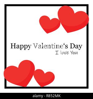 Valentinstag Grusskarten Schwarz und Weiß mit roten Herzen Vector EPS Abbildung 10 Stock Vektor