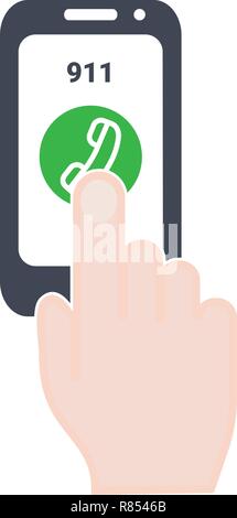 Smartphone wählen Sie die Notrufnummer auf dem Bildschirm isoliert auf einem weißen Hintergrund. Vektor Icon Abbildung. Stock Vektor