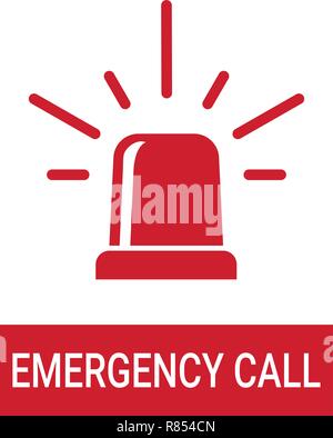 Polizei- oder Krankenwagen Rote Blinkleuchte Sirene, Notruf isoliert auf einem weißen Hintergrund. Vektor Icon Abbildung. Stock Vektor