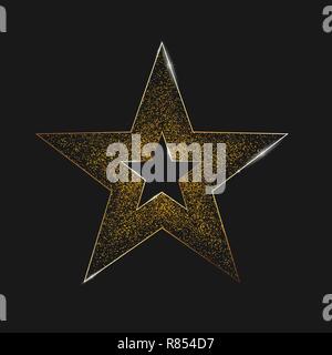 Realistische Metallic Golden Star. Star Burst mit Funkelt isoliert auf einem schwarzen Hintergrund. Stock Vektor