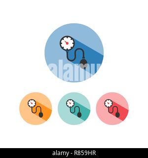 Medizinische tonometer Symbol mit Schatten auf farbige Kreise. Blutdruck prüfen. Vector Illustration Stock Vektor