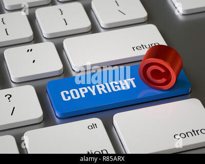 Copyright Taste auf der Tastatur, 3D-Rendering, konzeptionelle Bild Stockfoto
