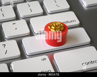 Geschenkverpackung auf der Tastatur, 3D-Rendering, konzeptionelle Bild Stockfoto