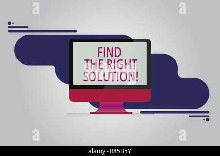 Text Zeichen zeigen, finden die richtige Lösung. Konzeptionelle Foto auf der Suche nach der besten Alternative zu lösen Probleme montiert Computer Monitor leer Wider Stockfoto