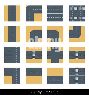 Flache Ansicht Symbole Straße Autobahn. Konzept kit der Designelemente für die Modellierung von städtischen Vektor Karten und Pläne Stock Vektor