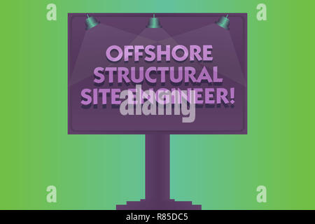 Wort schreiben Text Offshore strukturelle Techniker vor Ort. Business Konzept für Öl- und Gasindustrie engineering Leere Lampe beleuchtet Farbe Signage Outdoor Ad Stockfoto