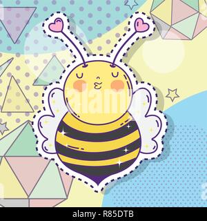 Süße biene Sticker mit Sternen und geometrischen Figuren Stock Vektor