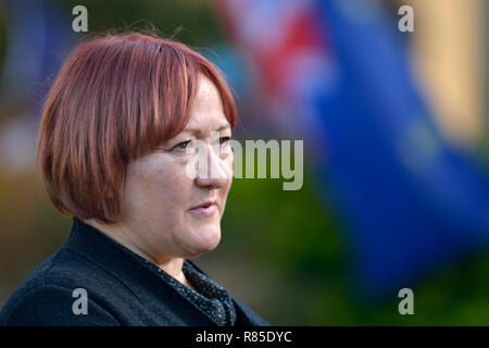 Kerry McCarthy MP (Arbeit: Bristol Osten) auf dem College Green, Westminster, Dezember 2018 befragt Stockfoto