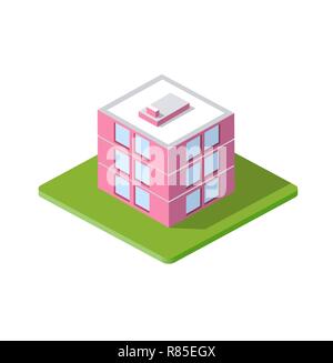 Isometrische 3d-privaten Haus Immobilien dekorative Symbole. Architektur Agentur, Eigentum und Home. Isolierte Cartoon Illustration von Gebäude Symbol für Stock Vektor