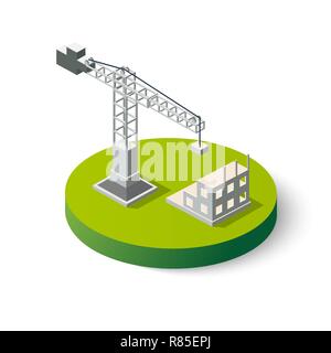Isometrische industriekran Symbol für den Bau. Objekt Clearing-Dienstleistungen für die Bauarbeiten Stock Vektor