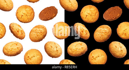 Oatmeal Chocolate Chip Cookies nahtlose Muster, auf weißem und schwarzem Hintergrund. Sammlung Stockfoto