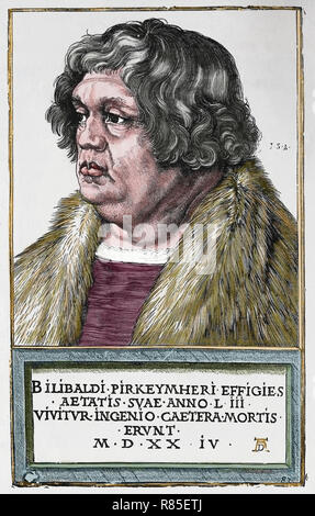 Willibald Pirckheimer (1470-1530). Deutsche Renaissance Rechtsanwalt und Humanist. Porträt. Kupferstich von Albrecht Dürer. Stockfoto