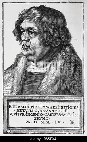 Willibald Pirckheimer (1470-1530). Deutsche Renaissance Rechtsanwalt und Humanist. Porträt. Kupferstich von Albrecht Dürer. Stockfoto