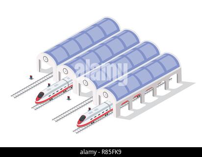 Schnelle moderne Hochgeschwindigkeitszug. Vektor Flachbild 3d-isometrische Darstellung des öffentlichen Verkehrs. Güterverkehr eine große Anzahl der Passagiere zu befördern. Stock Vektor