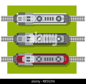 Elektrische Lokomotive der Eisenbahnen Draufsicht von oben. Transport Elemente für den Aufbau einer Stadt Plan Stock Vektor