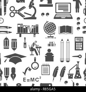 Retro Schule Silhouetten Dinge nahtlose sich wiederholende Muster Stock Vektor