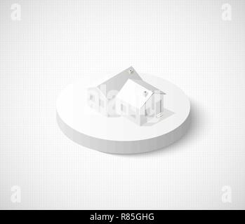 3D-isometrische Stadt Symbol. Dreidimensionale Zeichen und Symbol für die städtische Thema mit Gebäude, Häuser und Struktur für Immobilienagenturen und Standorte Stock Vektor