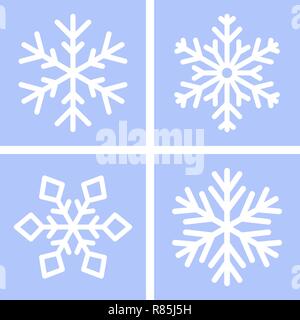 Schneeflocken. Weiß auf blauem Hintergrund. Einstellen Stock Vektor