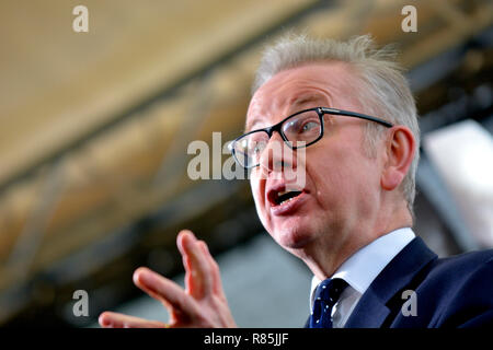 Michael Gove MP (Con: Surrey Heath) auf College Green, Westminster, die Vertrauensabstimmung in Theresa's kann die Führung der Konservativen P zu diskutieren Stockfoto