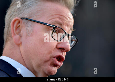 Michael Gove MP (Con: Surrey Heath) auf College Green, Westminster, die Vertrauensabstimmung in Theresa's kann die Führung der Konservativen P zu diskutieren Stockfoto