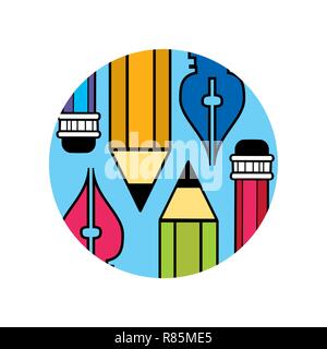 Logo der Designer und Künstler Pinsel, Stift, Bleistift auf einem runden Hintergrund Stock Vektor