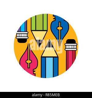 Logo der Designer und Künstler Pinsel, Stift, Bleistift auf einem runden Hintergrund Stock Vektor