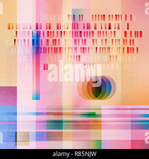 Abstrakte glitched strukturierten Hintergrund mit Lärm und Zersetzung Grafik Stil, quadratische Form Artwork von lebendigen Farben Kulisse. Stockfoto