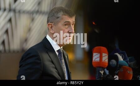 Brüssel, Belgien. 13 Dez, 2018. Tschechische PM Andrej Babis besucht zweitägigen EU-Gipfels am Brexit, Sanktionen gegen Russland, die Entwicklung auf dem Balkan und in anderen Fragen in Brüssel, Belgien, 13. Dezember 2018. Credit: Jakub Dospiva von der Nachrichtenagentur CTK/Foto/Alamy leben Nachrichten Stockfoto