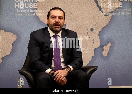 London/Großbritannien - 13. Dezember 2018: Saad Hariri, dem Ministerpräsidenten des Libanon, bei der Denkfabrik Chatham House in London Quelle: Dominic Dudley/Alamy leben Nachrichten Stockfoto