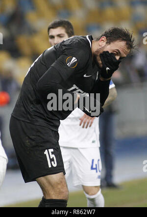 Kiew, Ukraine. 13 Dez, 2018. Martin Dolezal von Jablonec reagiert während der UEFA Europa League Gruppe K Fußballspiel zwischen dem FC Dynamo Kiew und FC Jablonec an der NSK Olimpiyskiy in Kiew, Ukraine, 13. Dezember 2018. Credit: anatolii Stepanov/ZUMA Draht/Alamy leben Nachrichten Stockfoto