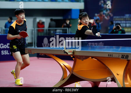 Inchon, Südkorea. 13 Dez, 2018. Chen Xingtong & Sonne Yingsha (CHN) Tischtennis: Seamaster 2018 ITTF World Tour Grand Finale Frauen verdoppelt Viertelfinale an Namdong Gymnasium in Inchon, Südkorea. Credit: Naoki Morita/LBA SPORT/Alamy leben Nachrichten Stockfoto