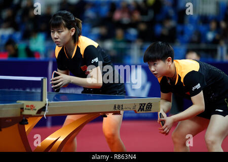 Inchon, Südkorea. 13 Dez, 2018. Chen Xingtong & Sonne Yingsha (CHN) Tischtennis: Seamaster 2018 ITTF World Tour Grand Finale Frauen verdoppelt Viertelfinale an Namdong Gymnasium in Inchon, Südkorea. Credit: Naoki Morita/LBA SPORT/Alamy leben Nachrichten Stockfoto