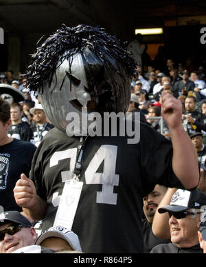 Oakland, Kalifornien, USA. 2. Nov 2008. Punkin - Kopf raider Fan am Sonntag, 2. November 2008, um Oakland-Alameda County Coliseum in Oakland, Kalifornien. Die Falken besiegt die Räuber 24-0. Credit: Al Golub/ZUMA Draht/Alamy leben Nachrichten Stockfoto