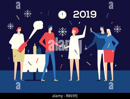 Frohes neues Jahr 2019 - flaches design Stil Abbildung Stock Vektor