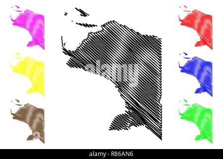 Unterteilungen der Papua (Indonesien, Provinzen Indonesiens) Karte Vektor-illustration, kritzeln Skizze (West Papua Neu Guinea) Karte anzeigen Stock Vektor